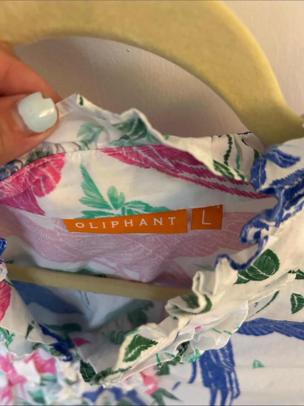 Oliphant White Blouse with Blue, Pink & Green Parrot Print - Picture 3 of 4